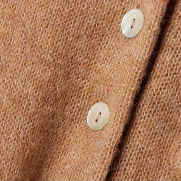 Doen Mila Alpaca Wool Button Collar Puff Short Sleeve Knit Sweater Top Hazelnut - Picture 12 of 14